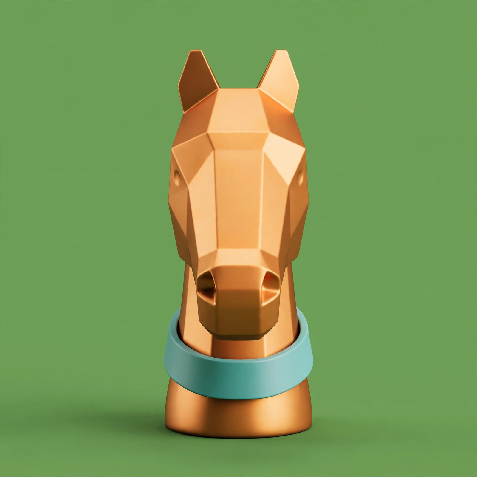 Sculptural golden horse head representing Warpony Studio